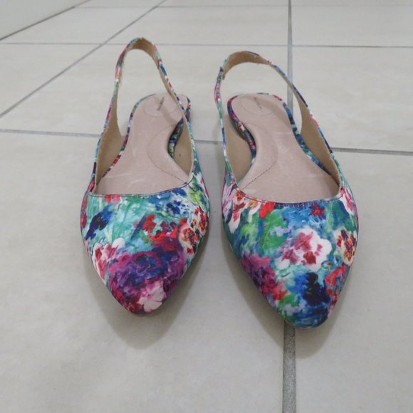 LANDS' END Lucy Shoes Slingback Leather Flats Multicolor Floral Pattern Size 8.5 - Picture 6 of 7